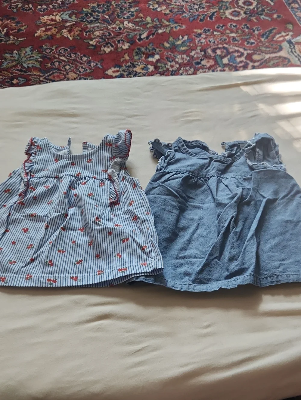 Carter's Blue Striped Floral & Chambray Toddler Tops - Set of 2